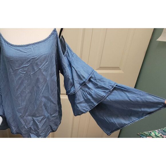 INC International Concepts Womens Sz 10 Chambray Spaghetti Strap Cold Shoulder - Picture 5 of 7
